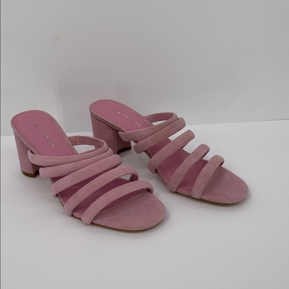 Marc Fisher Shire strappy slide sandal shoe mule heel pink purple suede block 8 - Picture 2 of 6